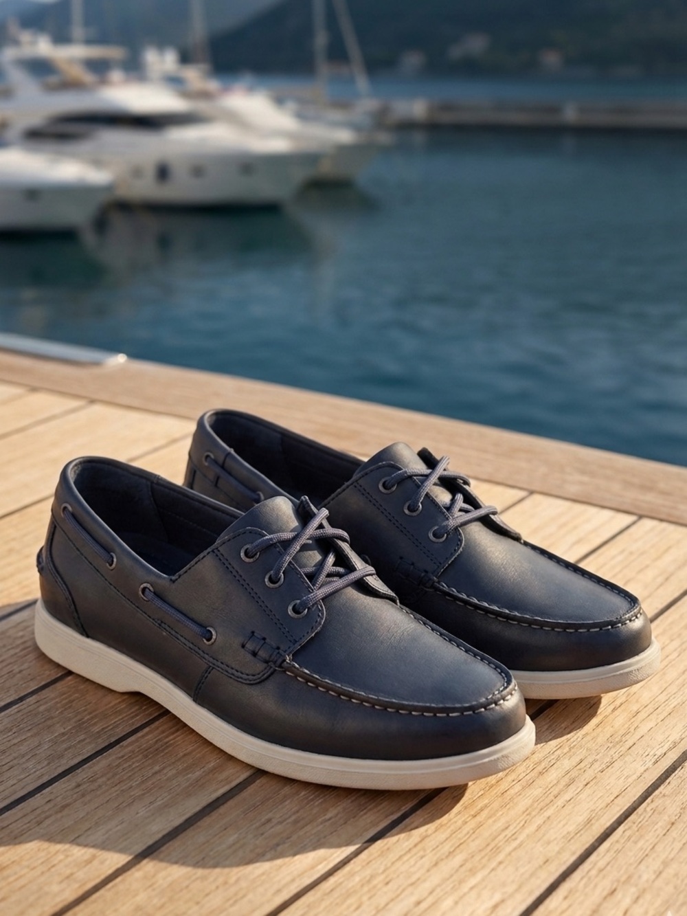Clarks Men's Navy Leather Boat Shoes Size 11 - Like New!